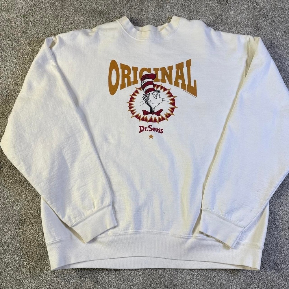 Vintage 1994 Dr. Seuss Cat in the Hat ORIGINAL Crewneck Sweatshirt White XL
